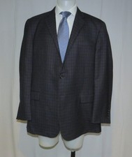 Hickey Freeman Beacon Mohagany Collection Blue Plaid Two Button Sport Coat 48L