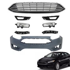 Black Front Bumper Cover+Upper Grille+Fog Light For Ford Focus 2015-2018
