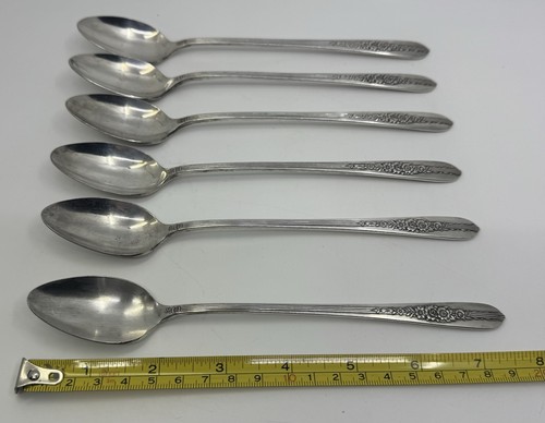 6 Beverage Ice tea Spoons 7.5” Nobility Plate Oneida Silver: Royal Rose 1939 - Picture 2 of 8