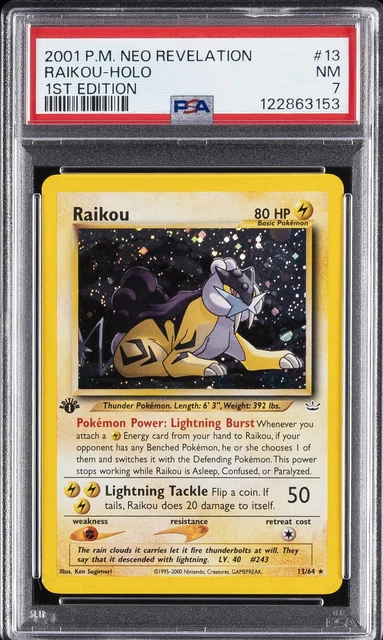 2001 POKEMON NEO REVELATION 1ST EDITION #13 RAIKOU-HOLO PSA 7