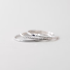 Solid 925 Sterling Silver Set of 3 Thin Stacking Smooth Hammered Twist Band Ring