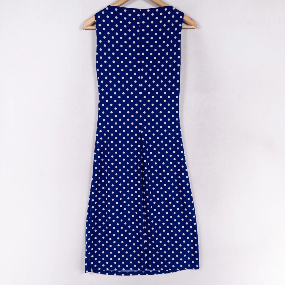 American Living 连衣裙 4 码皇家蓝色波点弹力针织褶饰无袖 — 第 3/4 张图片