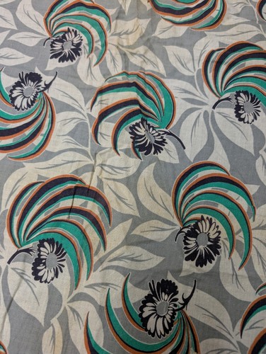 Vtg Cotton Feedsack Open Large Abstract Teal Orange Atomic Floral Daisy 43x36 - Picture 5 of 6