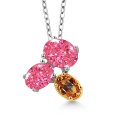 925 Silver and 10K Yellow Gold Fancy Pink Zirconia and Ecstasy Mystic Topaz