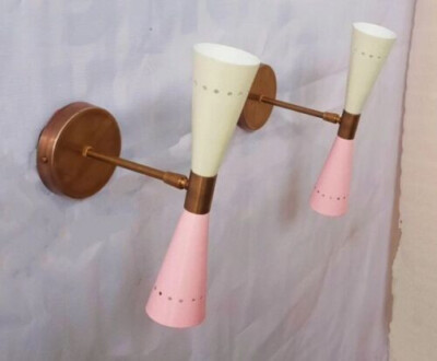 2er Set Mid Century Wandleuchter Wandleuchte Lampe, Handarbeit Messing Stilno...