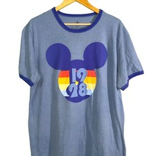 Vintage Design Disney Mickey Mouse 1928 Ringer T-Shirt Blue Size XL