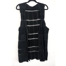 Vintage Womens Leather Vest Black Crochet Suede Embroidered Western Festival
