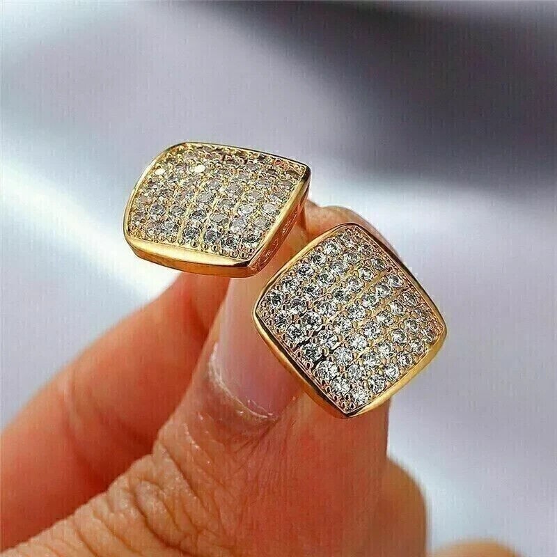 14K Yellow Gold Plated Moissanite Cluster Stud Earrings 1.20 Ct-image