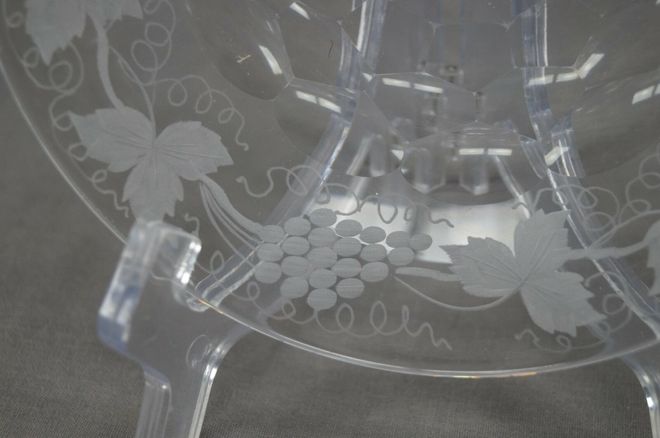 Victorian Flint Glass Cut Engraved Grapevine 6 5/8 Inch Plate