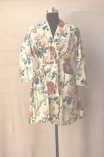 Indian White Floral 100%Cotton Robe Short Kimono Sleepwear Night Suit Kimonos US