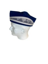 Blue / White Handmade African Traditional Velvet / Mesh Hat. One Size