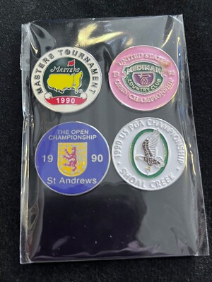 4er Set flache Golfball Marker 1990 Majors Masters, US Open, PGA etc. PORTOFREI