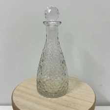 Glass Bottle With Stopper Embossed Clear Decanter Empty Perfume Storage 7” Tall