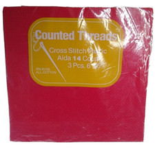 Red Aida 14 count 3 Pieces 6 X 6 Inch Cross Stitch Kit New