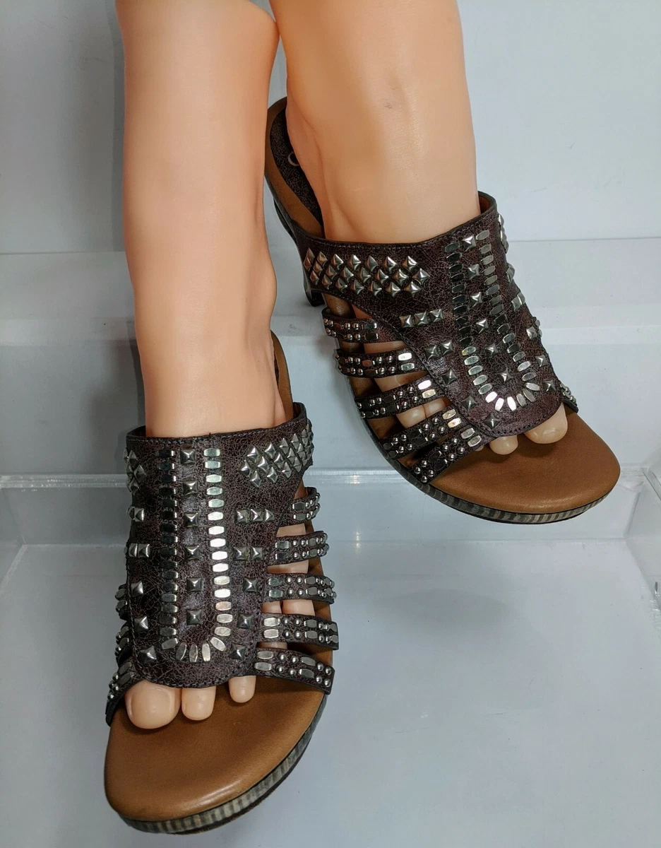 Calleen Cordero Slides Heels Stud Brown Leather Sandals Heels Women US 7 eBay