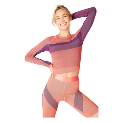 Fabletics Tory Cropped Top & Ultra High-Waisted Short 9'' Peach Purple Med NEW