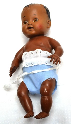 VTG African American Rubber Baby Doll Drinks/Wets 10" GLD/Brown Eyes Rosy Cheeks - Picture 3 of 6