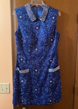 NWT Jovani Royal Blue Lace Rhinestoned Collared Mini Dress Size 10