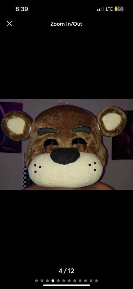 Freddy Fazbear Wearable Mask with Nose that Squeaks Adult Size READ DESCRIPTION - Image 3 of 4