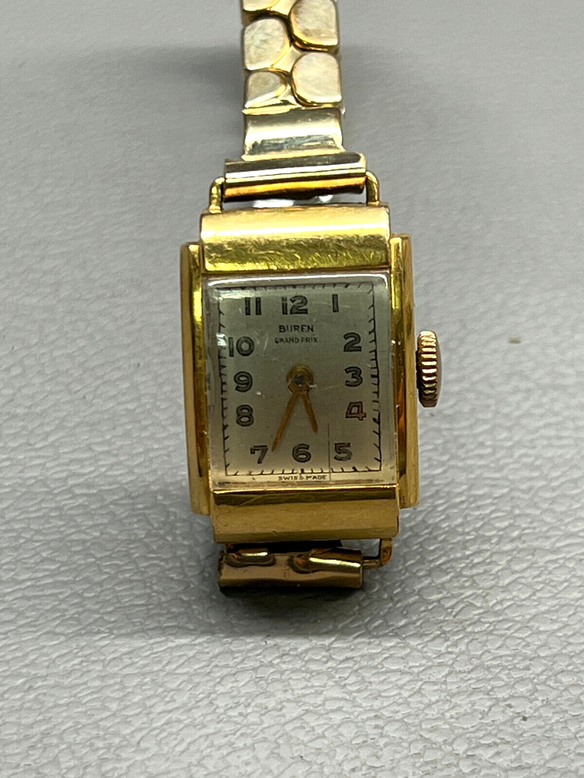 Reloj mecánico suizo manual vintage Buren Grand Prix para mujer chapado en oro
