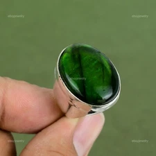 Sterling Silver Natural Green Fire Labradorite Art Deco Stackable Ring Jewelry