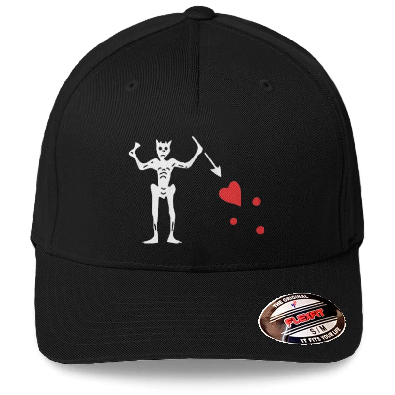 Blackbeards Flag Logo on Black Hat Flexfit Baseball Cap Printed Emblem S/M &L/XL