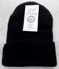 100% Wool Beanie Hat, Watch Hat, Toboggan Hat, Cuff Cap, Black USA Made