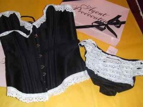 AGENT PROVOCATEUR VINTAGE SEXY BLACK & WHITE MAID STYLE CORSET & BRIEF LARGE A/B