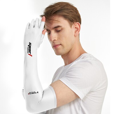 Sunscreen Anti-slip Ice Silk Cool Gloves Sleeves 2 in 1 Open Finger Gloves Tenni