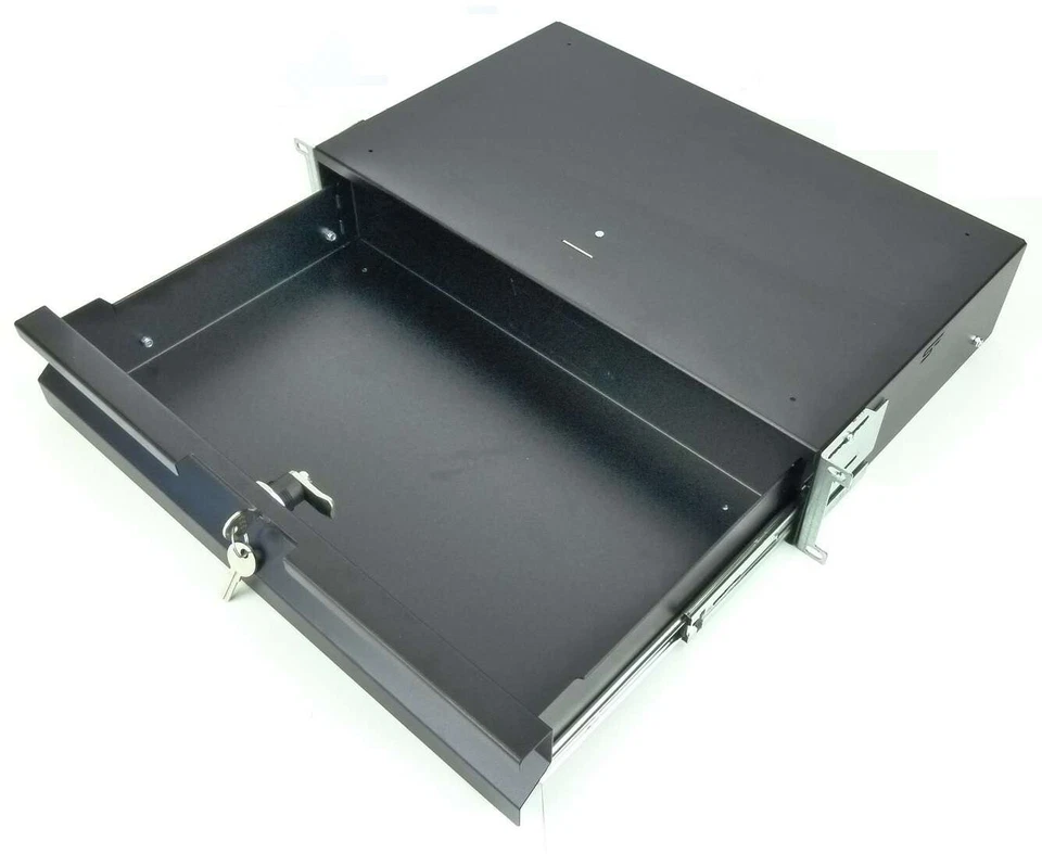 2 HE 19" SFX Rackschublade schwarz abschliessbar 27cm tief Rack Schublade Schloß - Bild 2 von 4