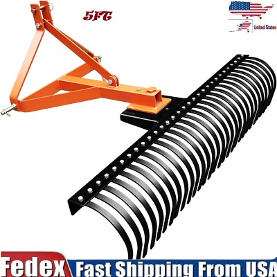 5FT Landscape Tow-Behind Rake 3-Point Lawn Dethatcher Attachment w/30 Steel Tine