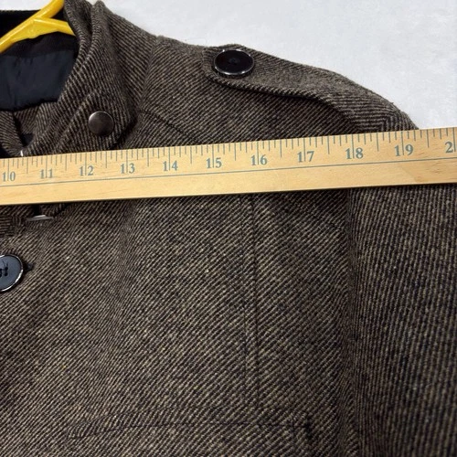 Wantdo Wool Blend Pea Coat Jacket Trench Coat Men L Herringbone Tweed Brown NEW image 15