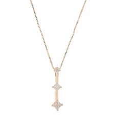 .25ctw Princess Diamond Three-Stone Bar Pendant on 17" Necklace 14k Yellow Gold