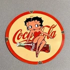 VINTAGE 12” 1947 COKE COLA SODA BETTY BOOP PORCELAIN SIGN CAR GAS OIL MOTORCYCLE