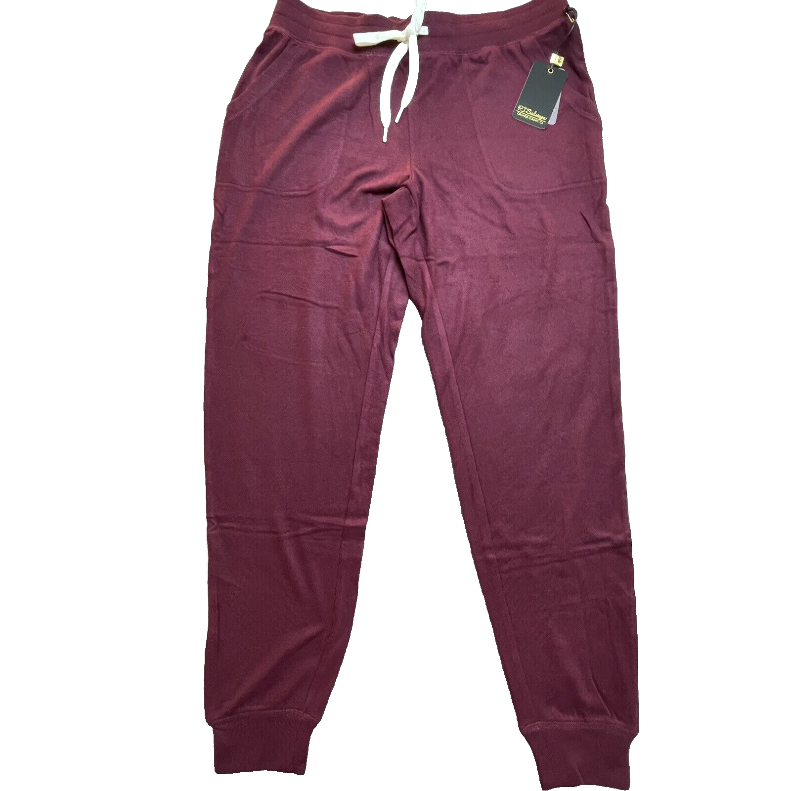 PJ Salvage Womens Medium Burgundy Cozy Stripe Joggers with Pockets and Drawstring