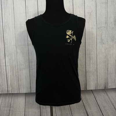 Lira Men's Medium Black Rose Graphic 100% Cotton Tank Shirt