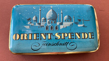 Alte Zigaretten Orient Spende Tabak Blechdose Leer 13cm bunt Sammlerstück Reklam