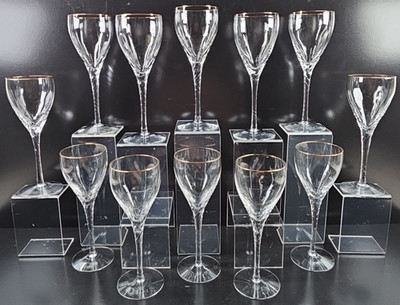 (12) Lenox Encore Gold Wine Glasses Set Elegant Crystal Clear Swirl Stemware Lot