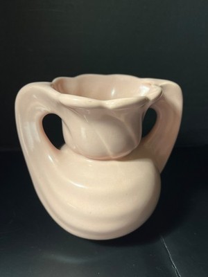   Soft Pink Double Twisted Handled Vase USA Vintage 5 1/4  Numbered 632