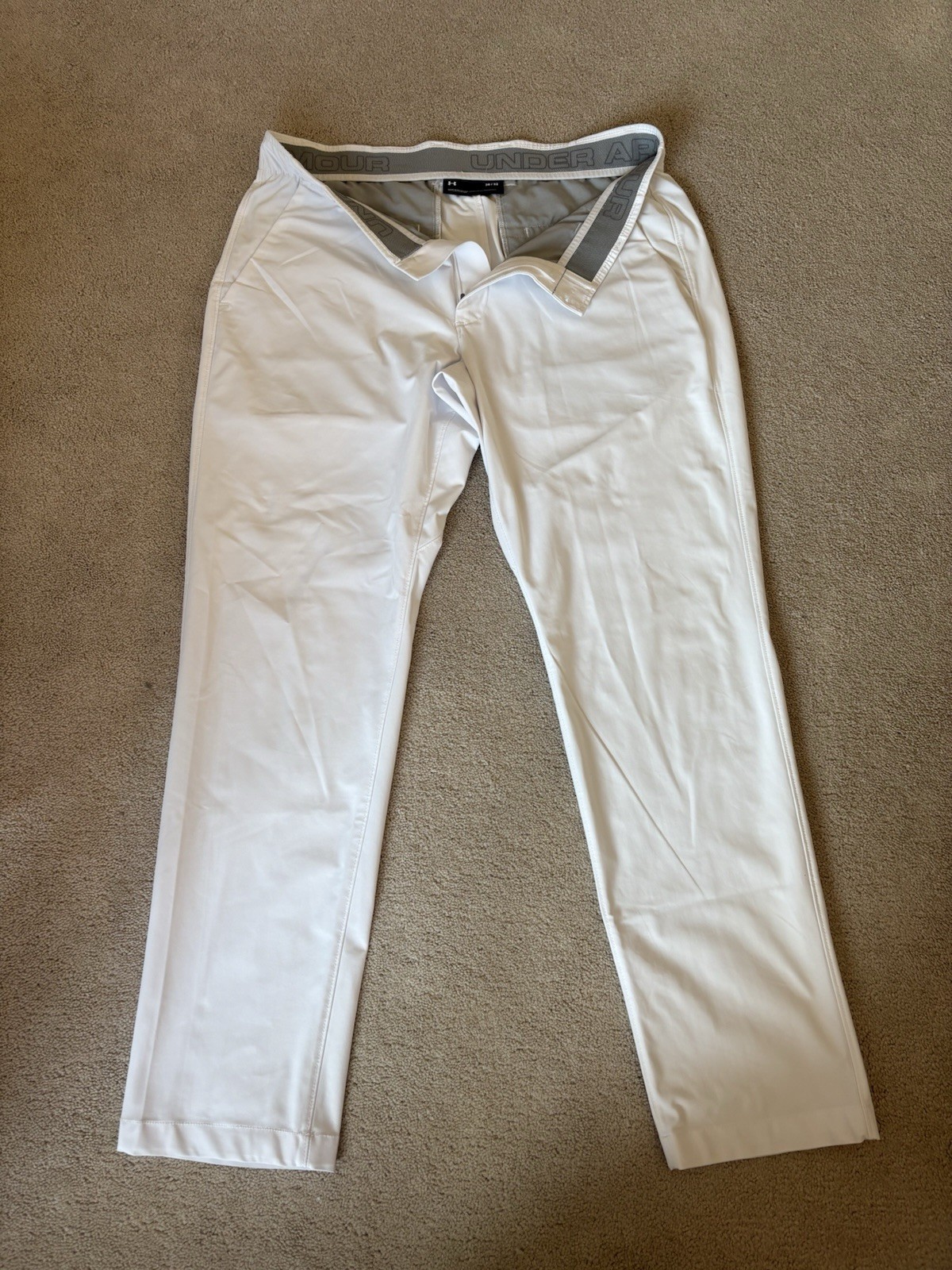 Under Armour Loose Fit White Golf Pants Men's 36x32 Flat Front Chino Style thumbnail 2
