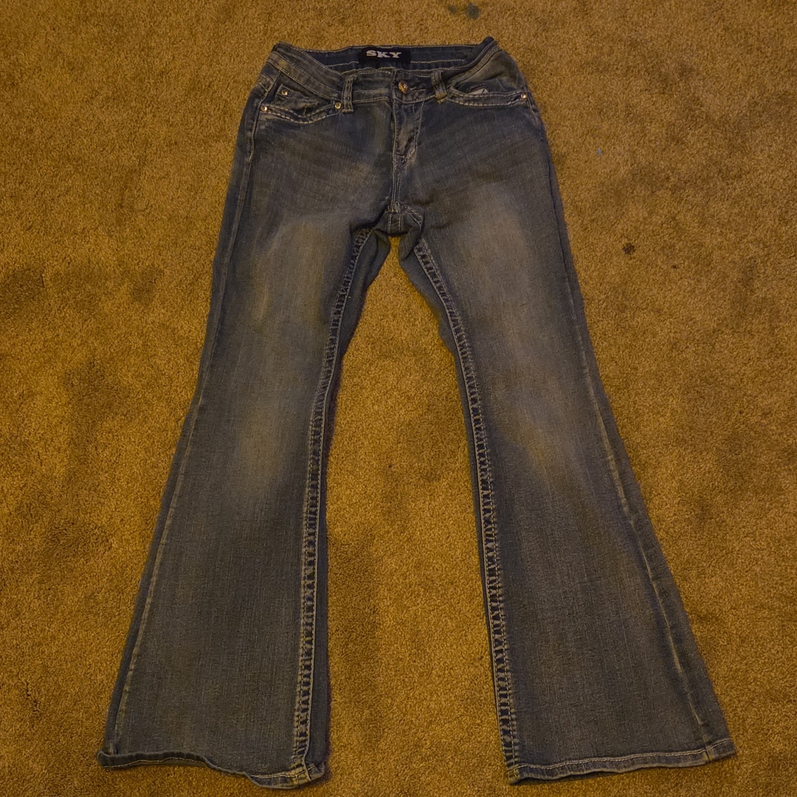 SKY Flared Blue Denim Jeans Medium Wash 5-Pocket Solid Women's Regular