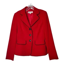 Kasper Red Blazer Jacket With Black Trim Womens Size 4 Button Front