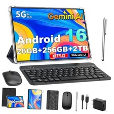 Gemini AI Android 16 Tablet with Keyboard, 2026 10 inch Tablet  Black