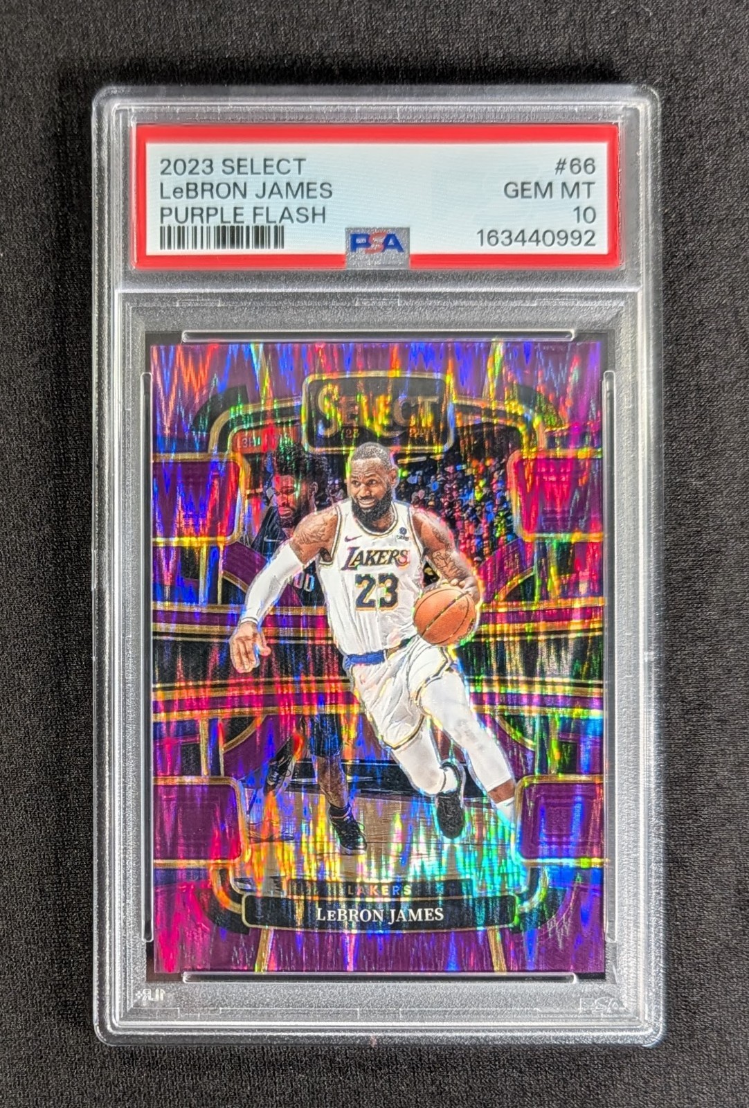 2023-24 Panini Select Concourse Purple Flash Prizm /175 LeBron James #66 PSA 10