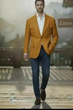 Stile Latino Safari Blazer Solid $3,238 100% Linen Mustard IT 50 One-Piece