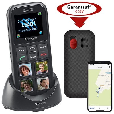 4G-Senioren-Handy mit Garantruf Easy, 4 Kurzwahl-Foto-Tasten, GPS, App