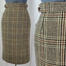 Vintage St Michael Brown  Tan Houndstooth Plaid Wool Blend Pencil Skirt Size 10