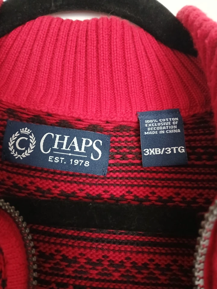 Suéter Chaps Para Hombres 3XT Rojo Negro Fair Isle Navidad 1/4 Cremallera Algodón Vacaciones Foto 3 de 4