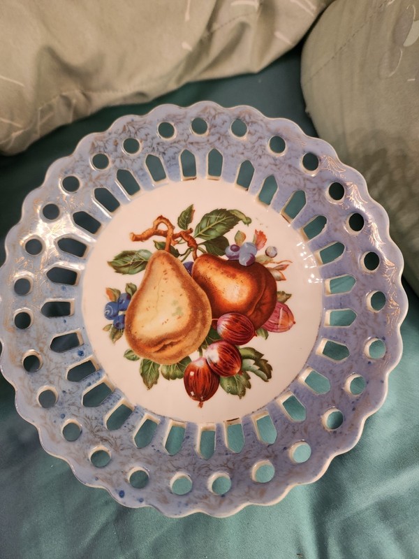 Hand-Painted Porcelain Fruit Pedestal Compote Dish  Vintage 8”x5”