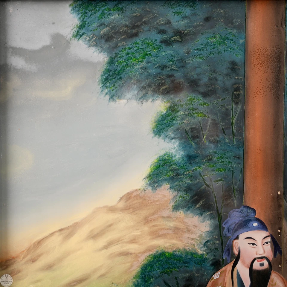 Pintura de vidrio reverso de exportación china vintage "Inmortales celebrando un cumpleaños" Foto 3 de 4